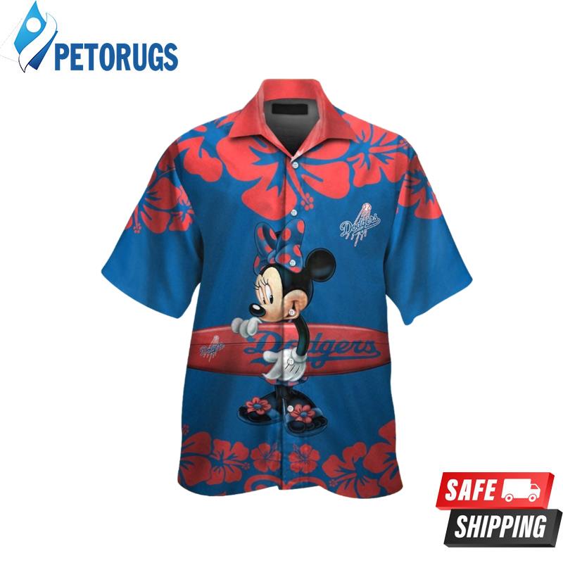 Los Angeles Dodgers Minnie Mouse Short Sleeve Button Up Tropical Hawaiian Shirt