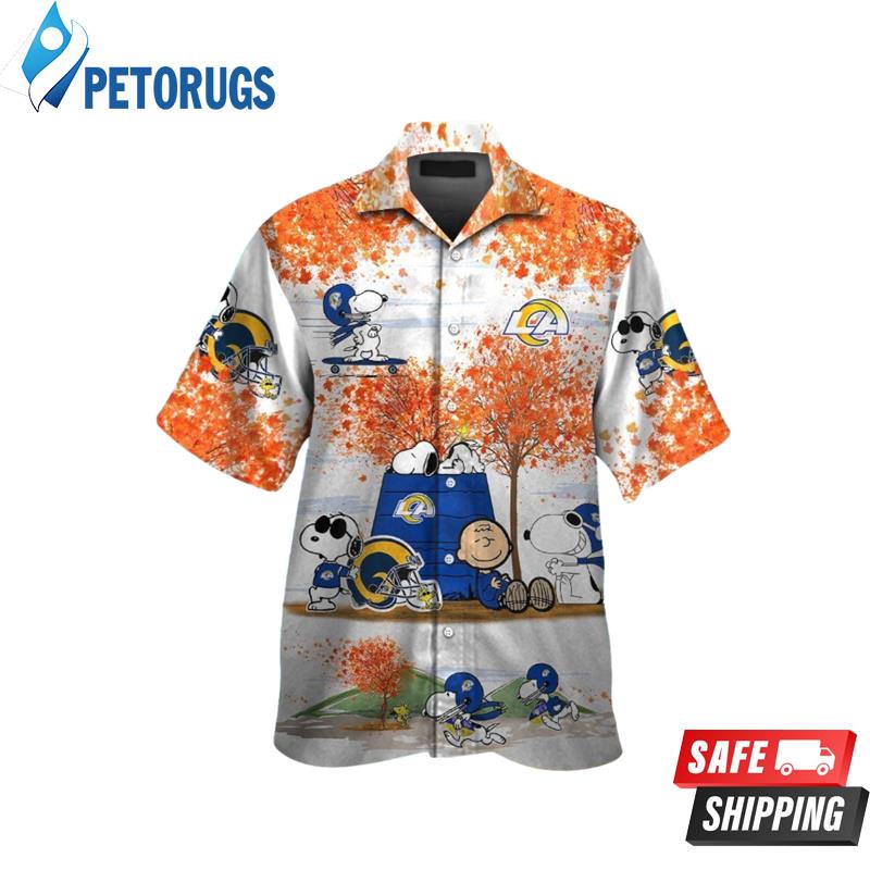 Los Angeles Rams Snoopy Autumn Short Sleeve Button Up Tropical Hawaiian Shirt