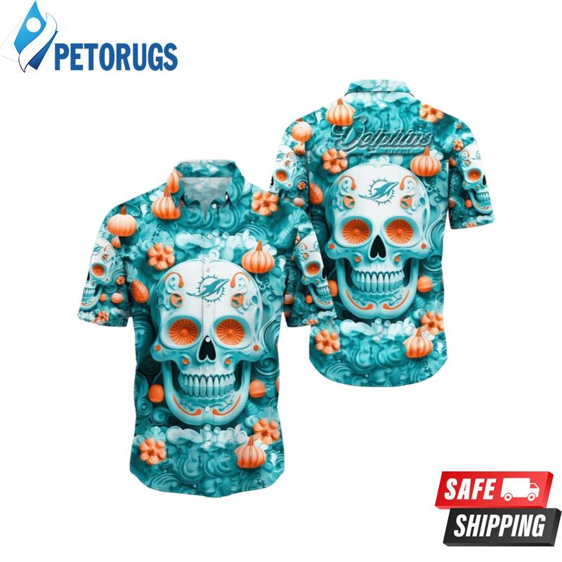 Miami Dolphins Halloween Pumpkin Skull 3D V1 Hawaiian Shirt