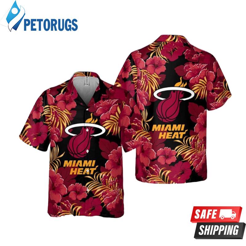 Miami Heat Hibiscus And Tree Tropical Pattern Print Hawaiian Shirt