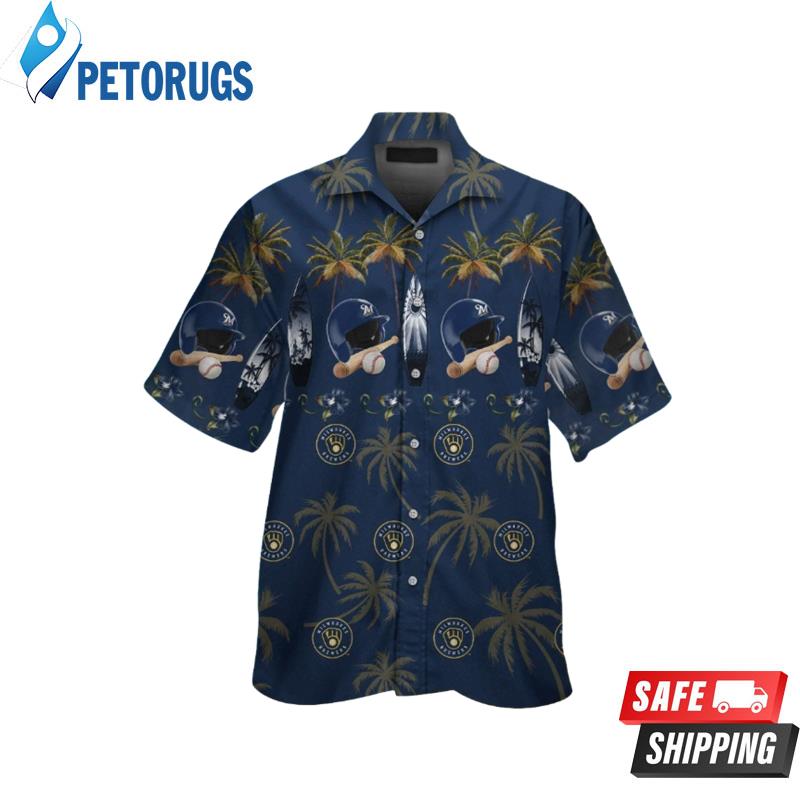 Milwaukee Brewers Short Sleeve Button Up Tropical Hawaiian Shirt