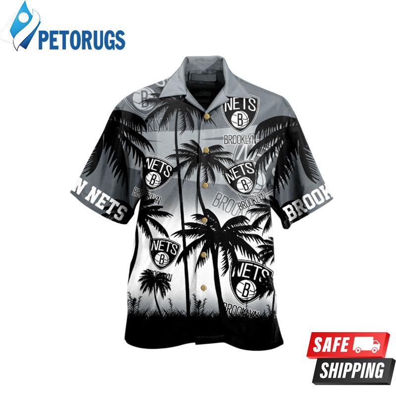 NBA Brooklyn Nets Black Gray Palm Trees Hawaiian Shirt