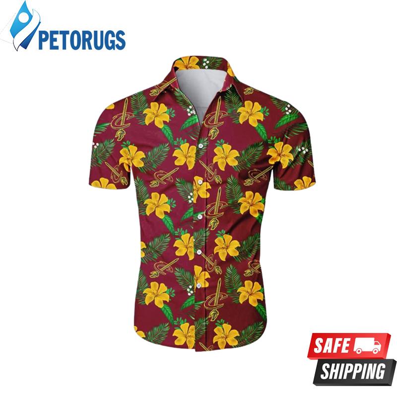 NBA Cleveland Cavaliers Gold Wine Tropical Flowers Hawaiian Shirt