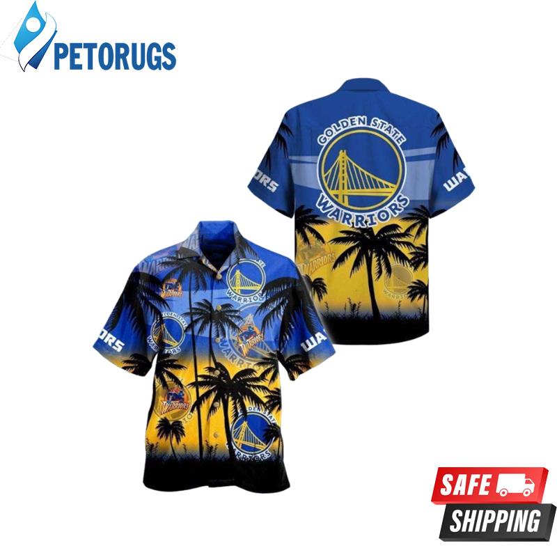 NBA Golden State Warriors Blue Yellow Palm Trees Hawaiian Shirt