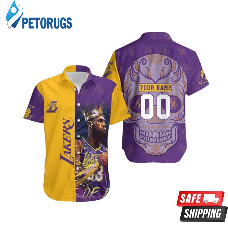 NBA Los Angeles Lakers Custom Name Number Golden Purple Lebron James Western Conference Skull Hawaiian Shirt