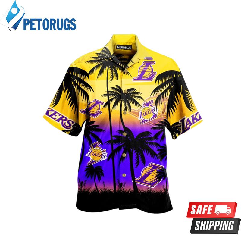 NBA Los Angeles Lakers Purple Golden Palm Beach Hawaiian Shirt