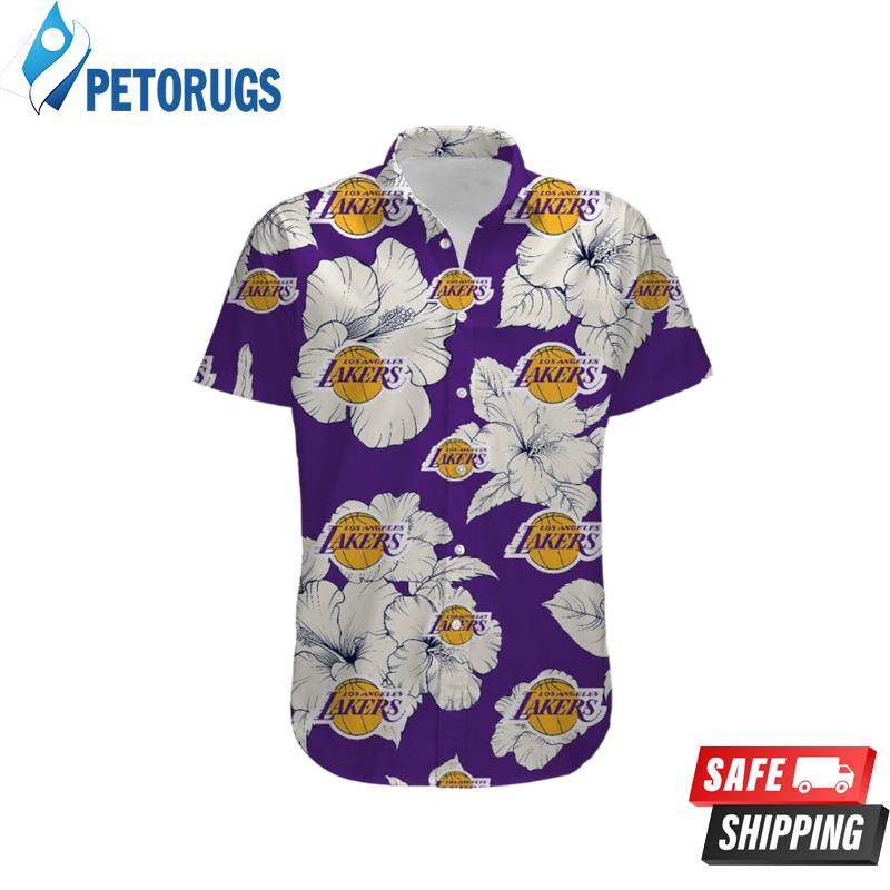 NBA Los Angeles Lakers White Tropical Flowers Purple Hawaiian Shirt