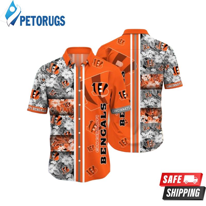 NFL Cincinnati Bengals Gray Flowers Orange Hawaiian Shirt