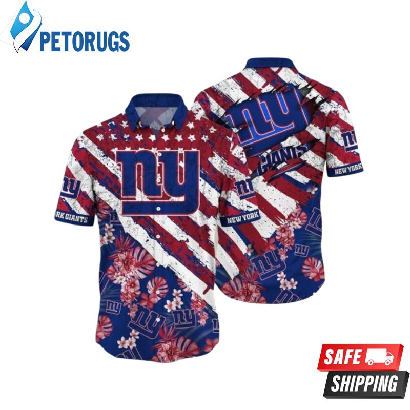 NY Giants Floral Print American Flag Style Hot Summer Hawaiian Shirt