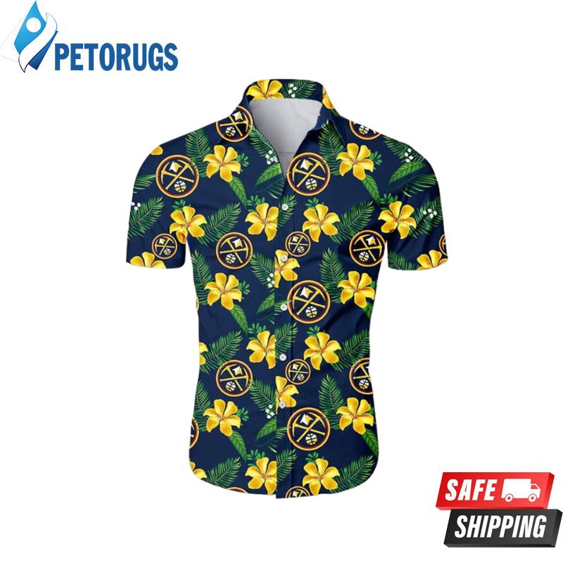 Nba Denver Nuggets Yellow Hibiscus Green Leaves Trendy Hawaiian Shirt