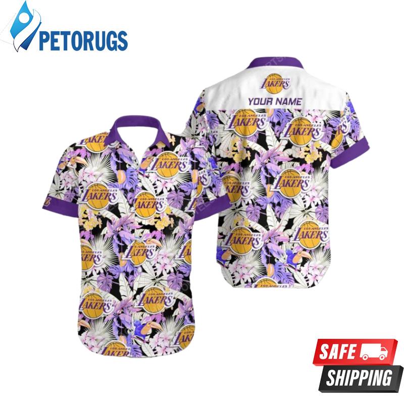 Nba Los Angeles Lakers Custom Name Purple White Tropical Flowers Hawaiian Shirt