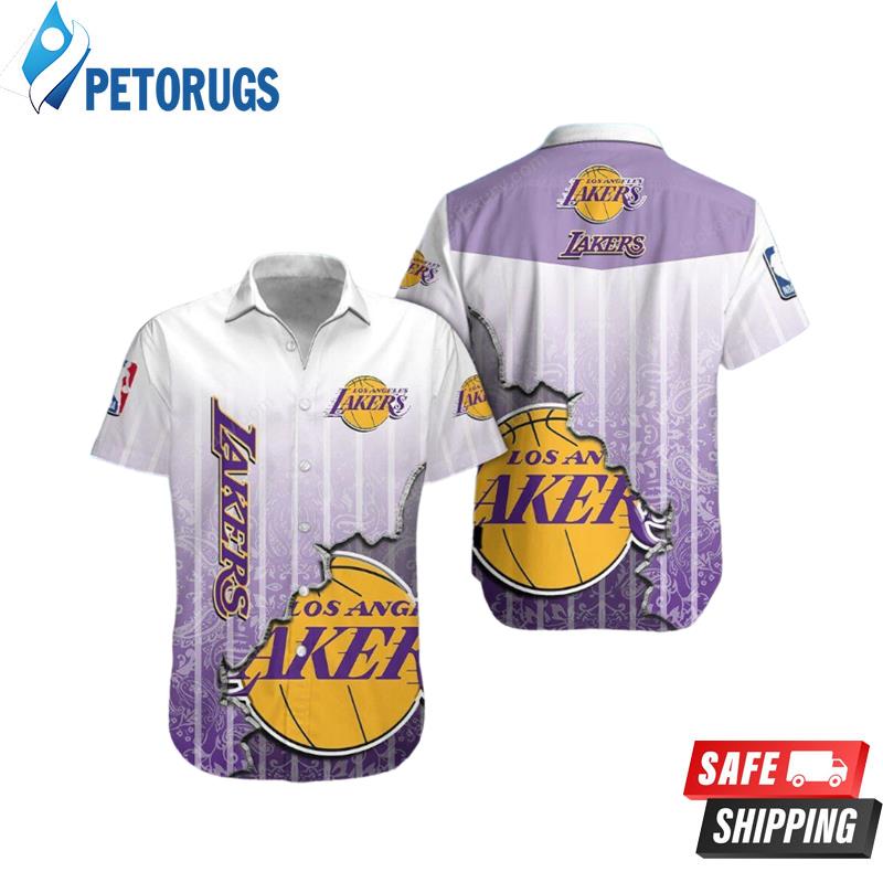 Nba Los Angeles Lakers Purple White Gradient Scratch Hawaiian Shirt