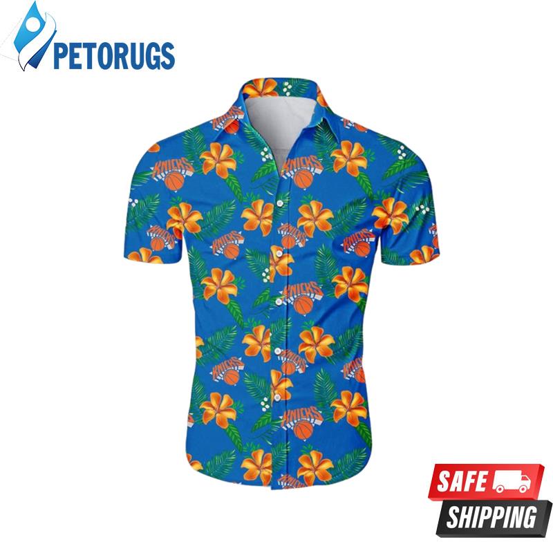 Nba New York Knicks Orange Blue Tropical Flowers Trendy Hawaiian Shirt