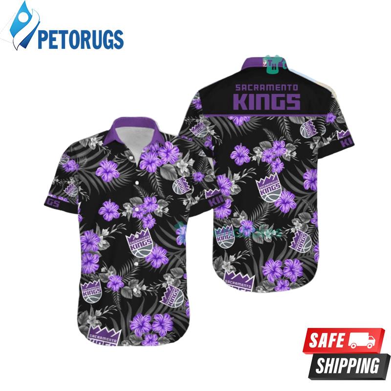 Nba Sacramento Kings Purple Black Tropical Flowers Hawaiian Shirt