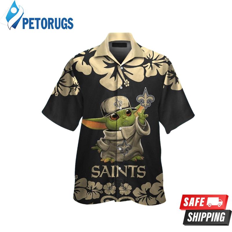 New Orleans Saints Baby Yoda Short Sleeve Button Up Tropical Hawaiian Shirt