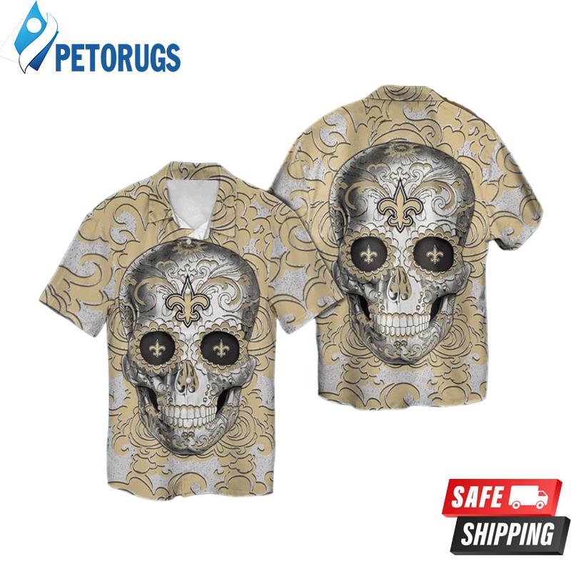 New Orleans Saints Sugarskull Short Sleeve Button Up Tropical Hawaiian Shirt