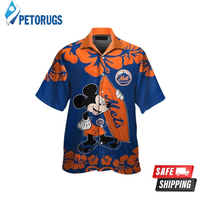 New York Mets Mickey Mouse Short Sleeve Button Up Tropical Hawaiian Shirt