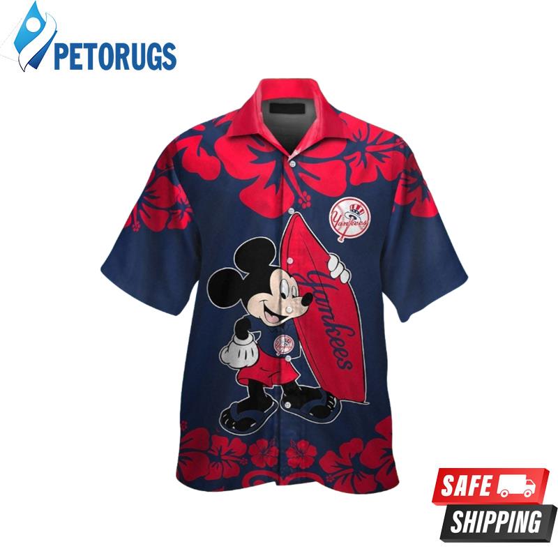 New York Yankees Mickey Mouse Short Sleeve Button Up Tropical Hawaiian Shirt