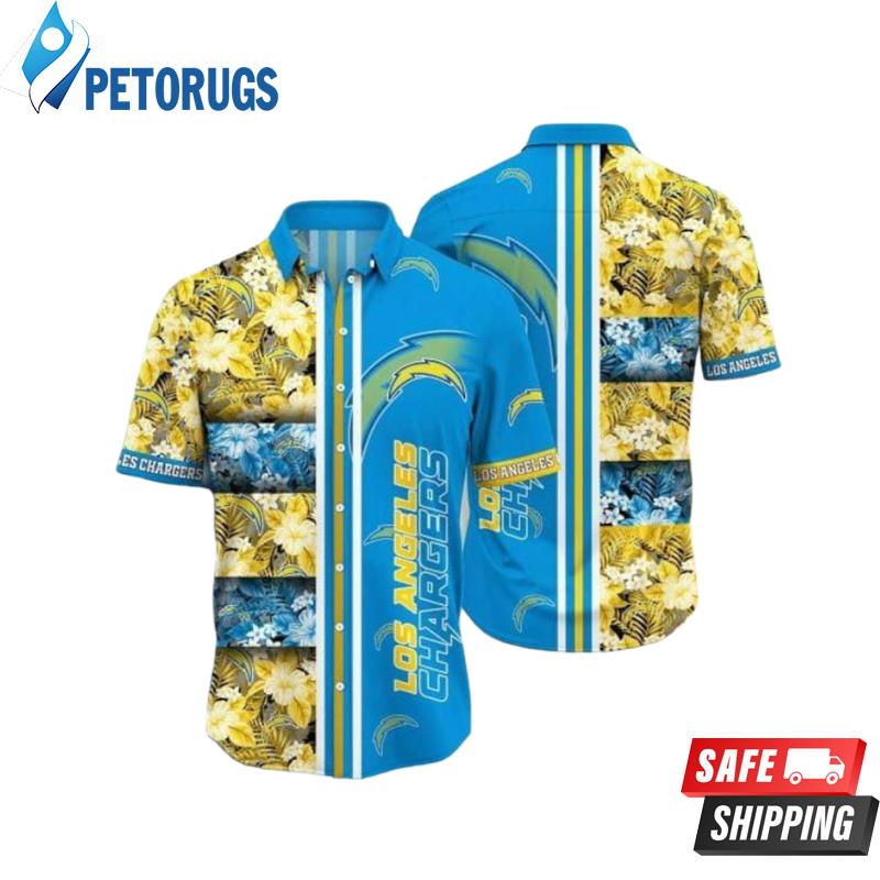 Nfl Los Angeles Chargers Gold Flowers Blue Trendy Hawaiian Shirt