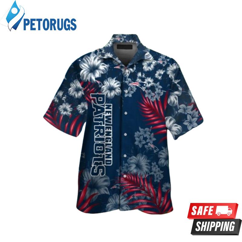 Nfl New England Patriots Full Navy White Hiibscus Hawaiian Shirt