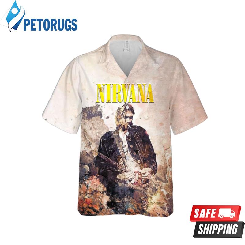 Nirvana Merch Kurt Cobain With Guitar Art Cuban Hawaiian Shirt