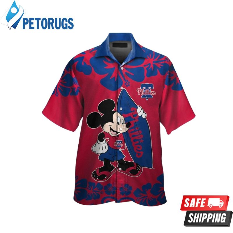 Philadelphia Phillies Mickey Mouse Short Sleeve Button Up Tropical Hawaiian Shirt