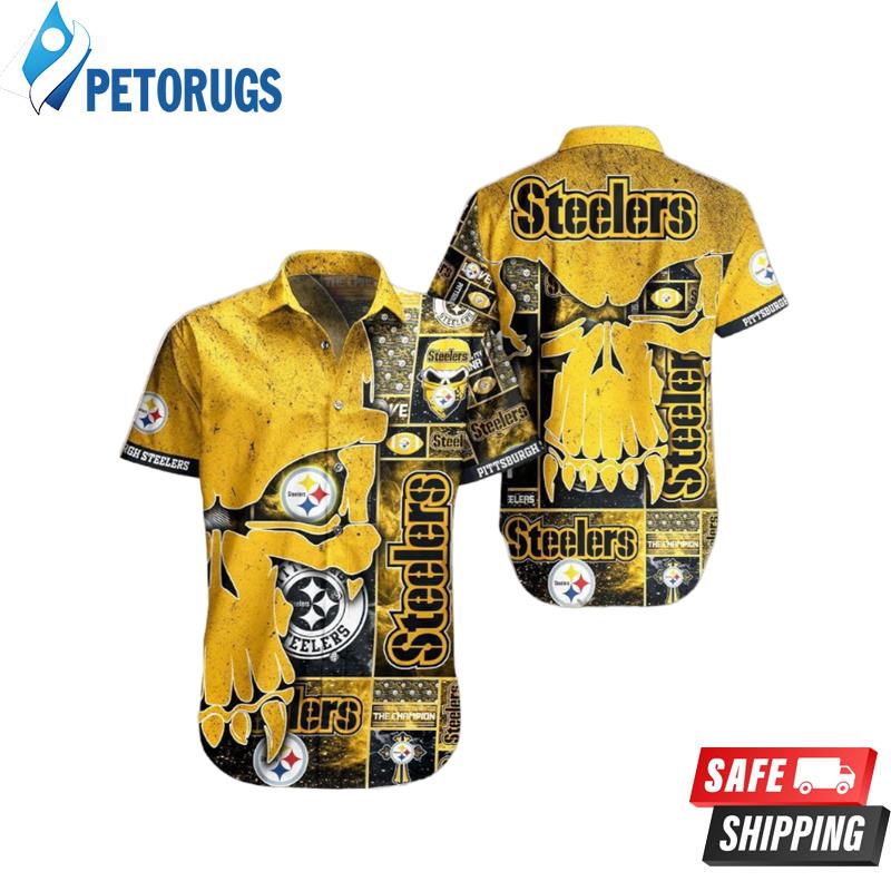 Pittsburgh Steelers Nfl Skull Full Print Effect Pattern Hawaiian Shirt