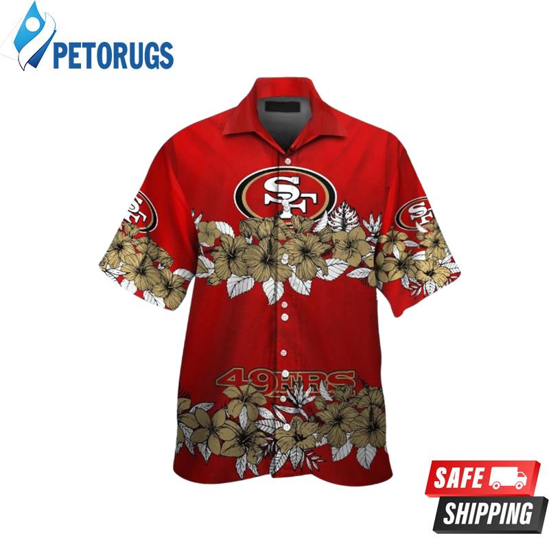 San Francisco 49ers Short Sleeve Button Up Tropical Hawaiian Shirt