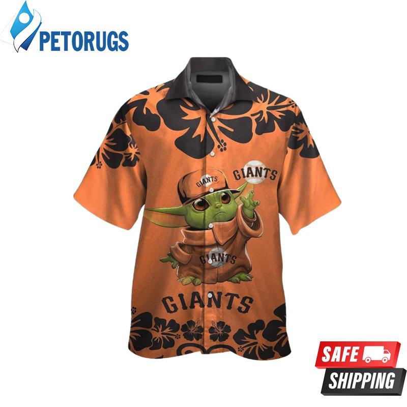 San Francisco Giants Baby Yoda Short Sleeve Button Up Tropical Hawaiian Shirt