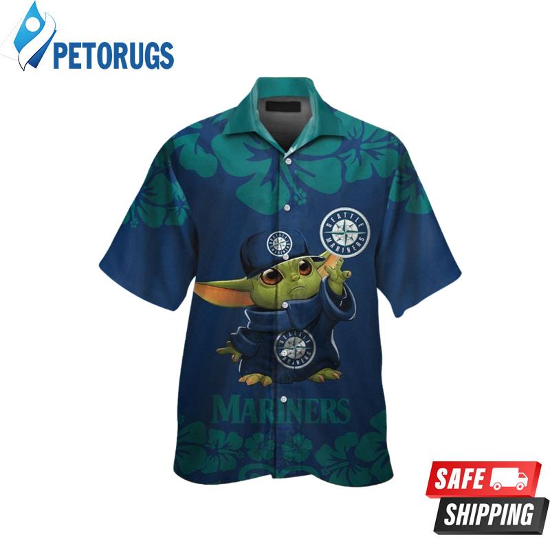 Seattle Mariners Baby Yoda Short Sleeve Button Up Tropical Hawaiian Shirt