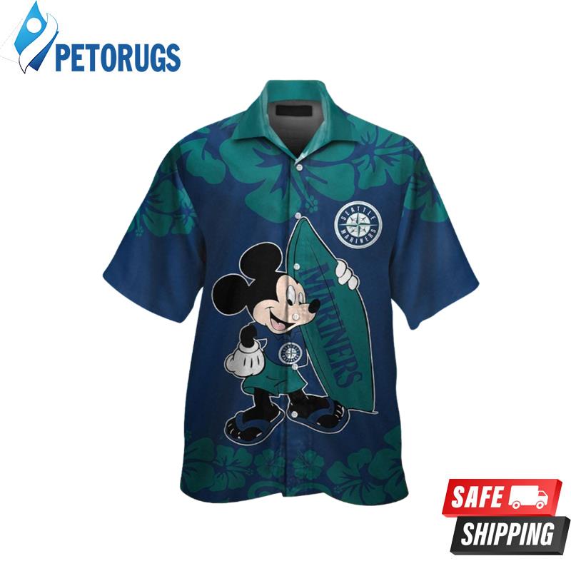 Seattle Mariners Mickey Mouse Short Sleeve Button Up Tropical Hawaiian Shirt
