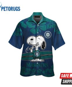 Seattle Mariners Snoopy Short Sleeve Button Up Tropical Hawaiian Shirt