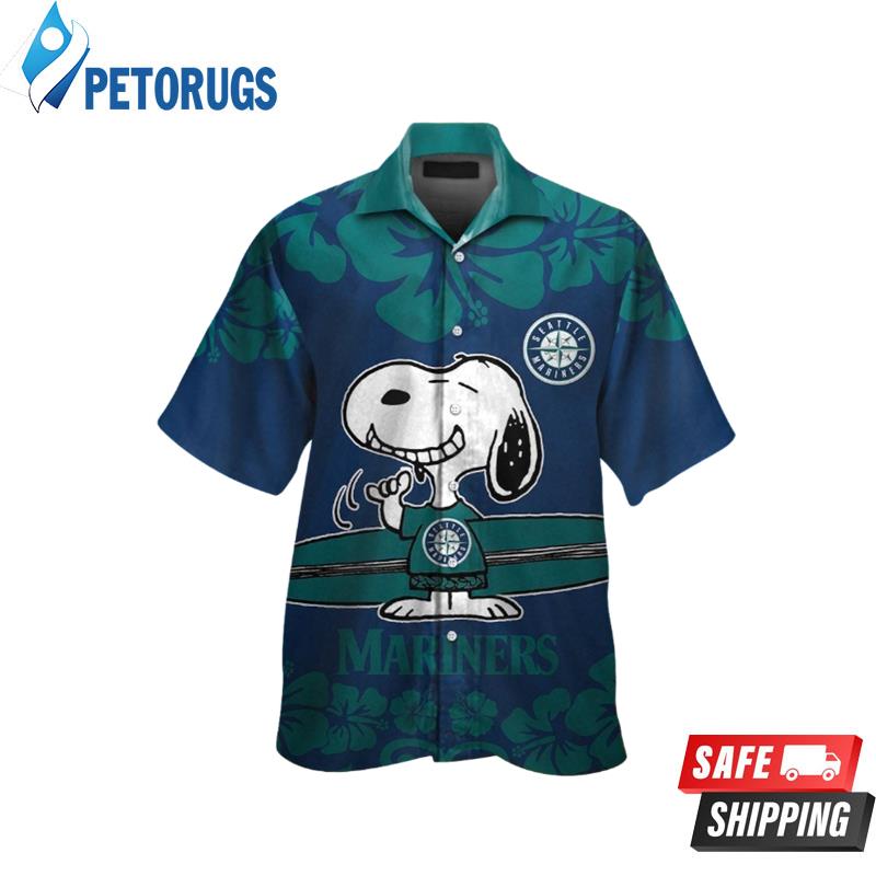 Seattle Mariners Snoopy Short Sleeve Button Up Tropical Hawaiian Shirt