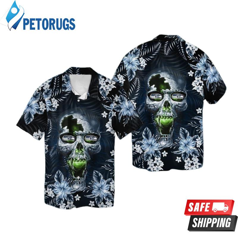 Seattle Seahawksskull Short Sleeve Button Up Tropical Hawaiian Shirt