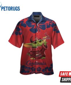 St Louis Cardinals Baby Yoda Short Sleeve Button Up Tropical Hawaiian Shirt