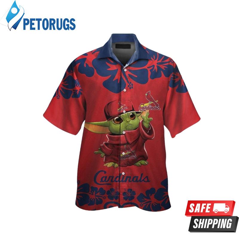 St Louis Cardinals Baby Yoda Short Sleeve Button Up Tropical Hawaiian Shirt