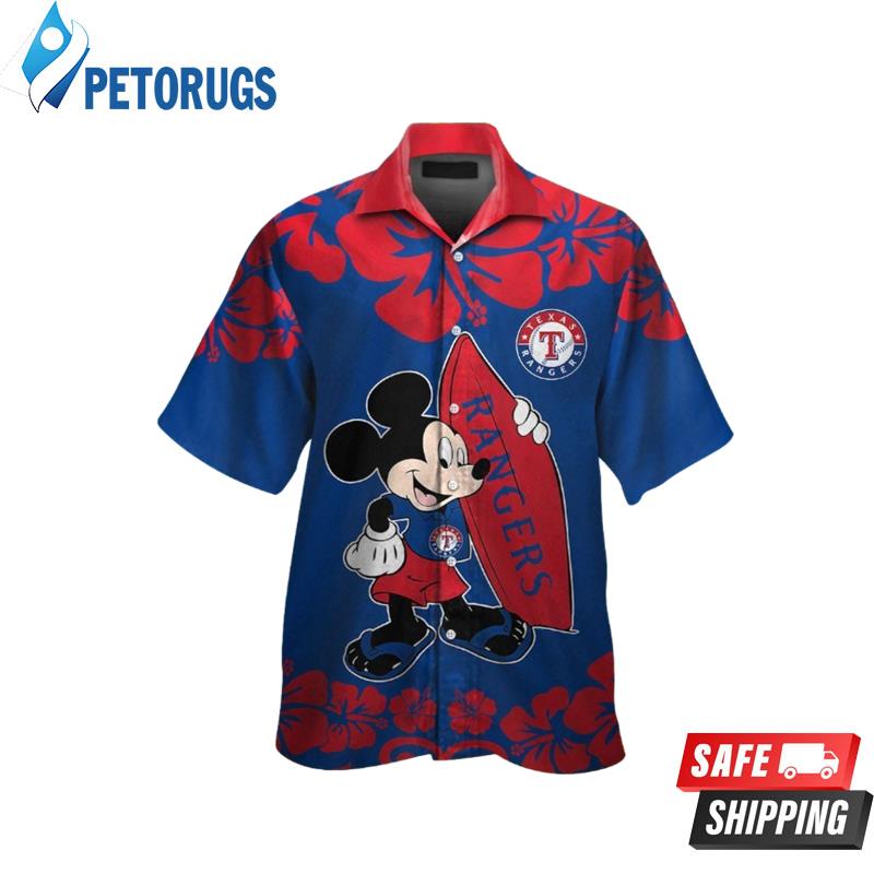 Texas Rangers Mickey Mouse Short Sleeve Button Up Tropical Hawaiian Shirt