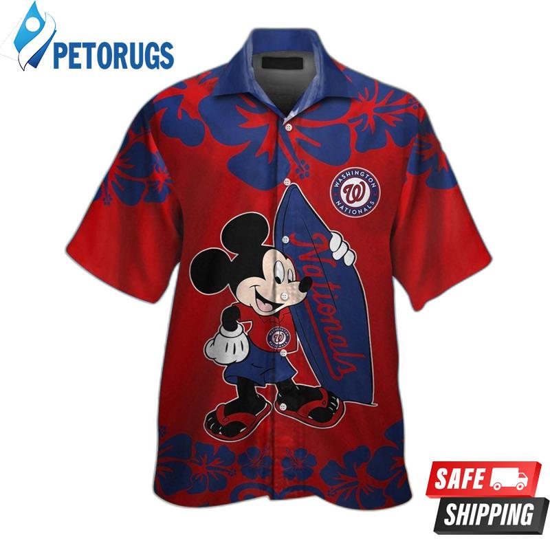 Washington Nationals Mickey Mouse Short Sleeve Button Up Tropical Hawaiian Shirt